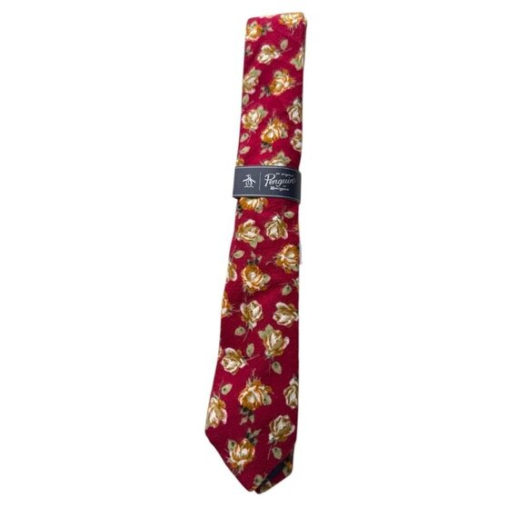 Original Penguin Mens Red Auriel Floral Pattern Tie Workwear New - Picture 2 of 6